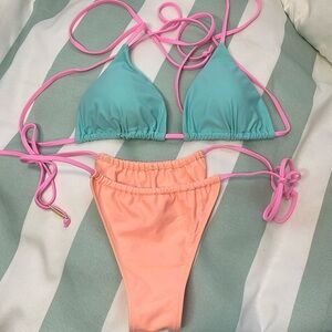 White fox blue orange pink bikini set